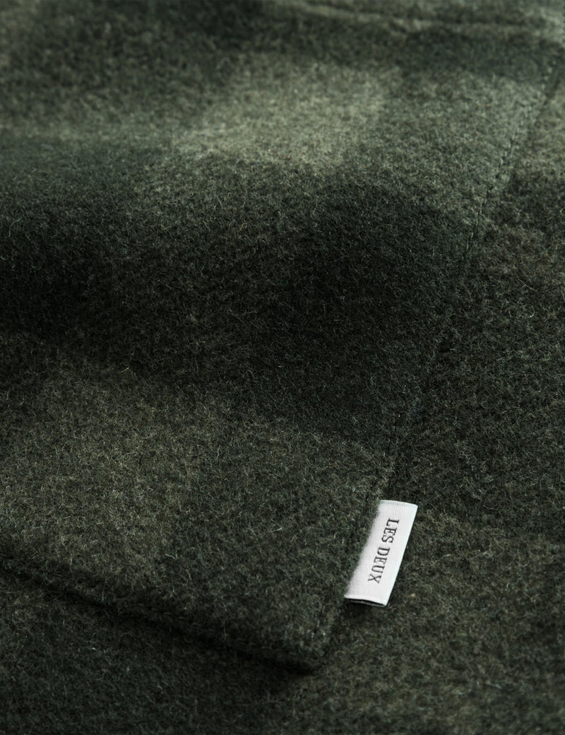 Les Deux Jason Check Wool Over Shirt - Olive Night