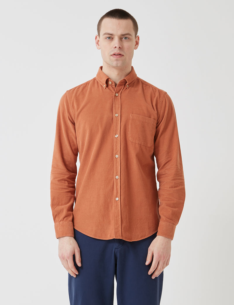 Portuguese Flannel Lobo Shirt (Micro Cord) - Brick Orange