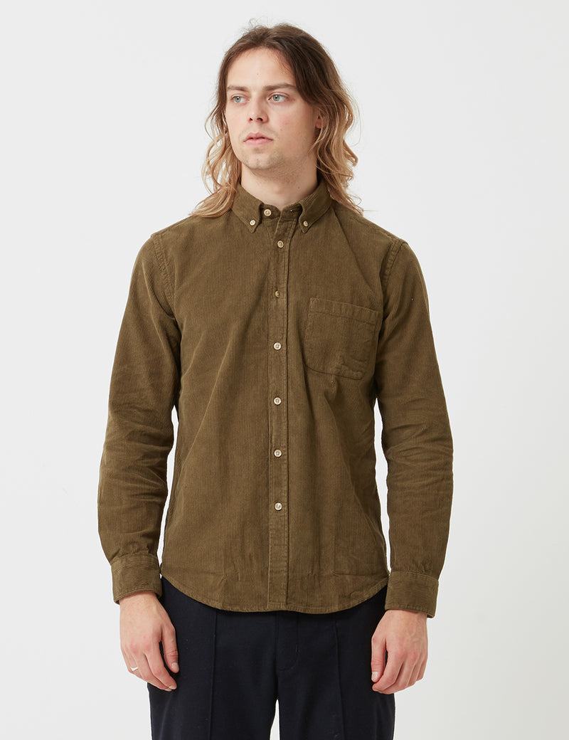 Portuguese Flannel Lobo Shirt (Cord) - Olive Green