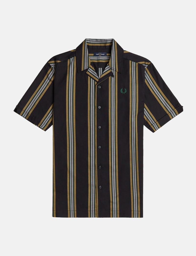 Fred Perry Stripe Revere Collar Shirt - Black