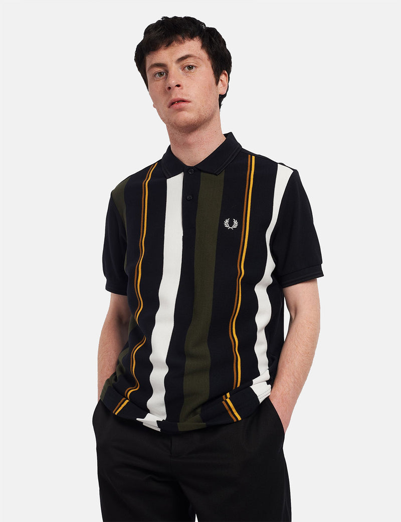 Fred Perry Knitted Stripe Polo Shirt - Black