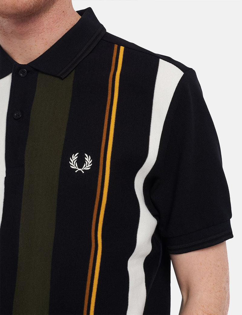 Fred Perry Knitted Stripe Polo Shirt - Black