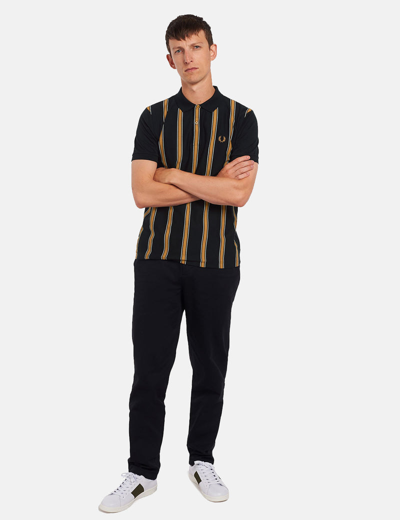 Fred Perry Textured Stripe Polo Shirt - Black