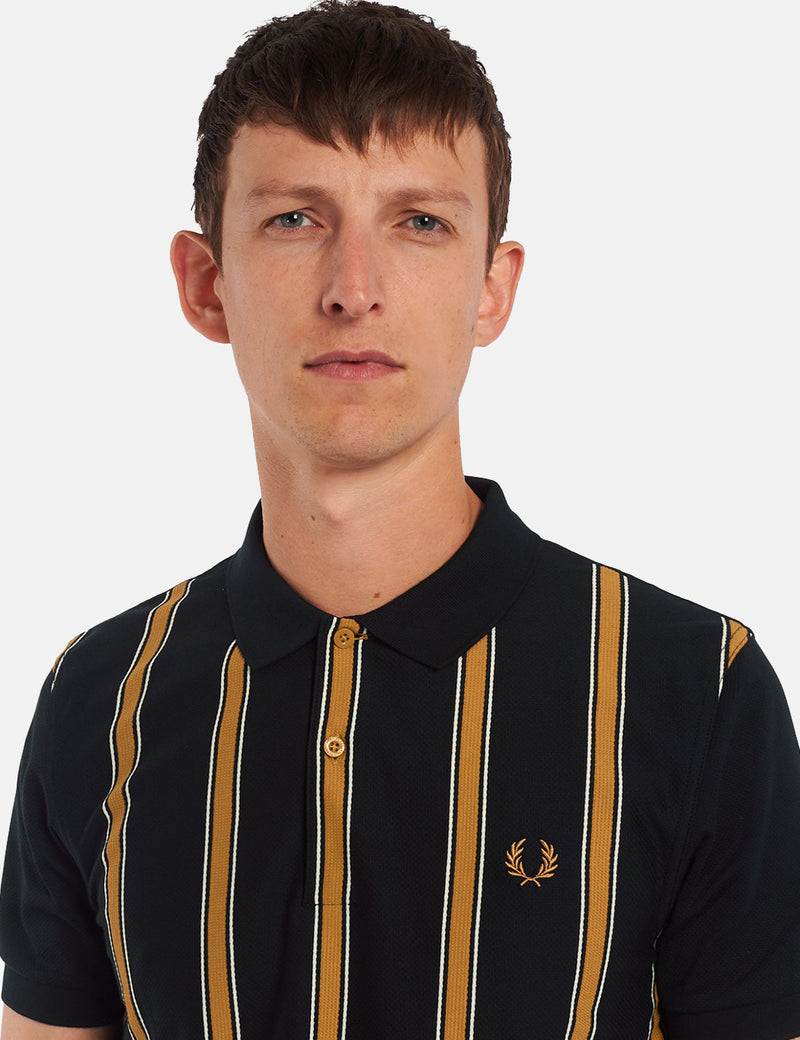 Fred Perry Textured Stripe Polo Shirt - Black