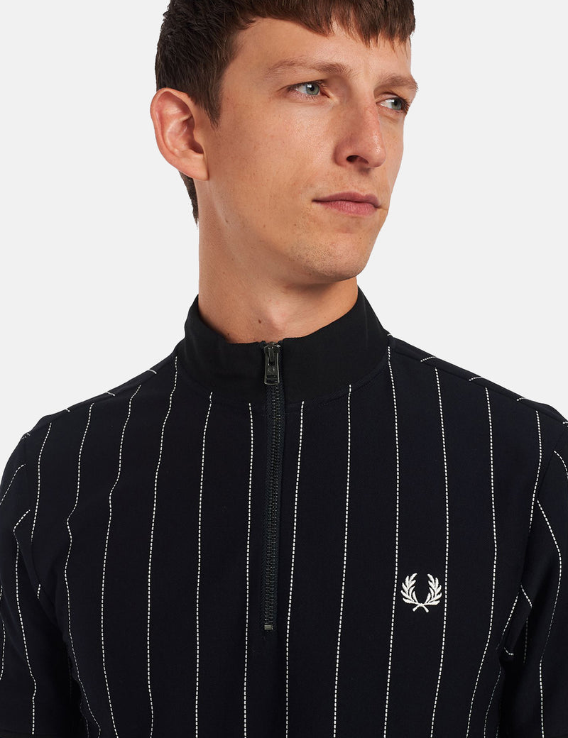Fred Perry Fine Stripe Funnel Neck Polo Shirt - Navy Blue