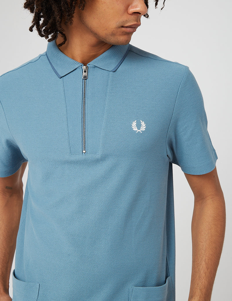 Fred Perry Rib Detail Neck Polo Shirt - Ash Blue