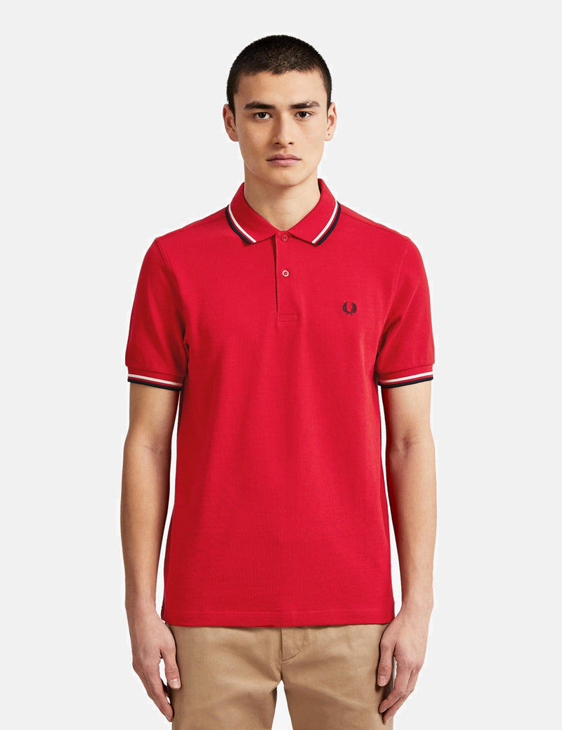 Fred Perry Twin Tipped Polo Shirt - Winter Red/Snow White/Navy