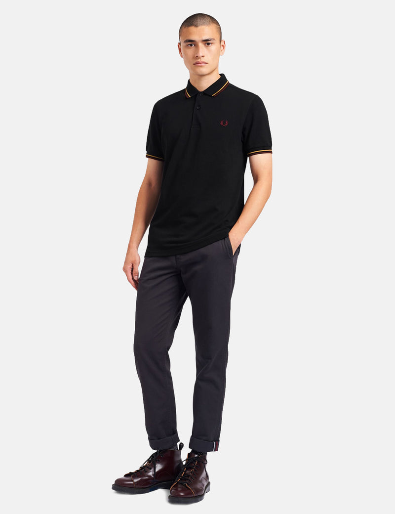 Fred Perry Twin Tipped Polo Shirt - Black/1964 Gold/Aubergine