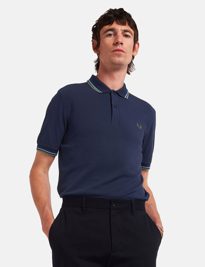 Fred Perry Twin Tipped Polo Shirt - Dark Carbon/Ash Blue/Pistachio