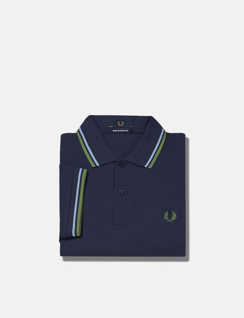 Fred Perry Twin Tipped Polo Shirt - Dark Carbon/Ash Blue/Pistachio