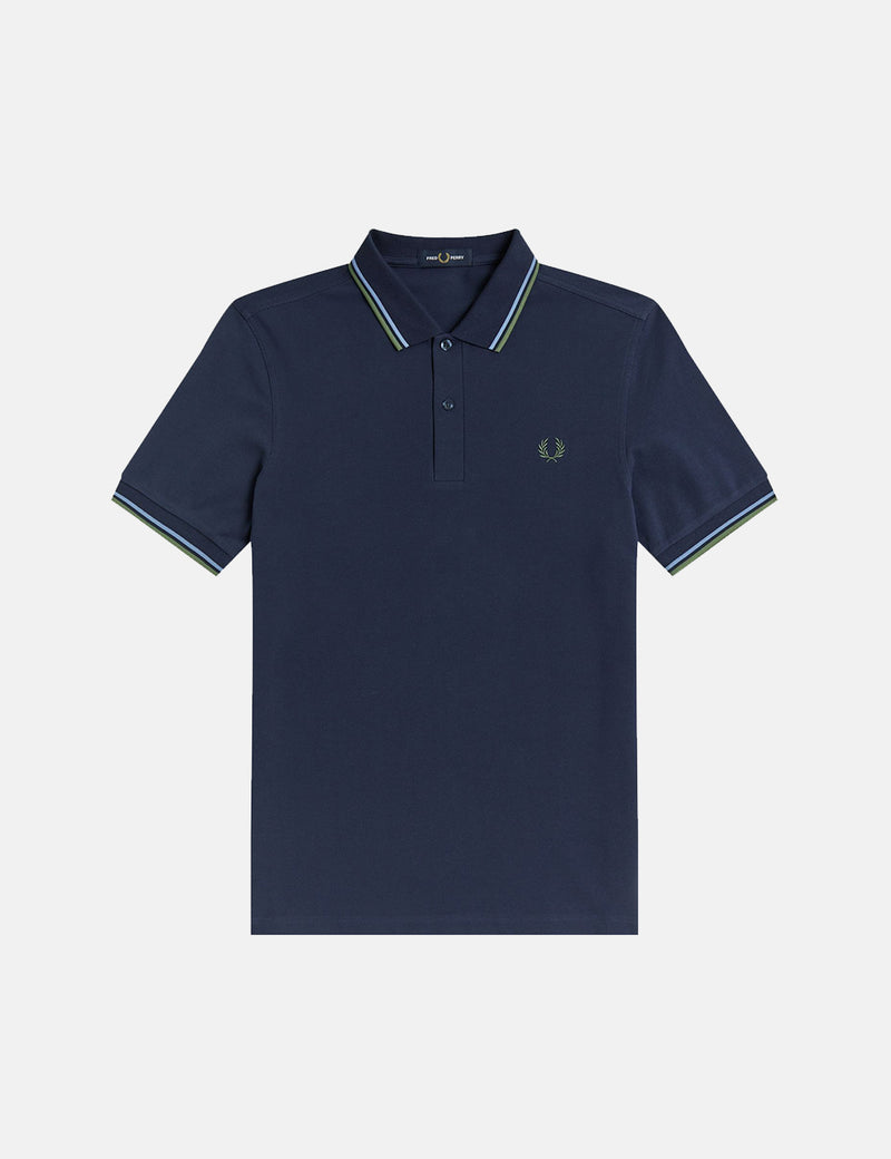 Fred Perry Twin Tipped Polo Shirt - Dark Carbon/Ash Blue/Pistachio