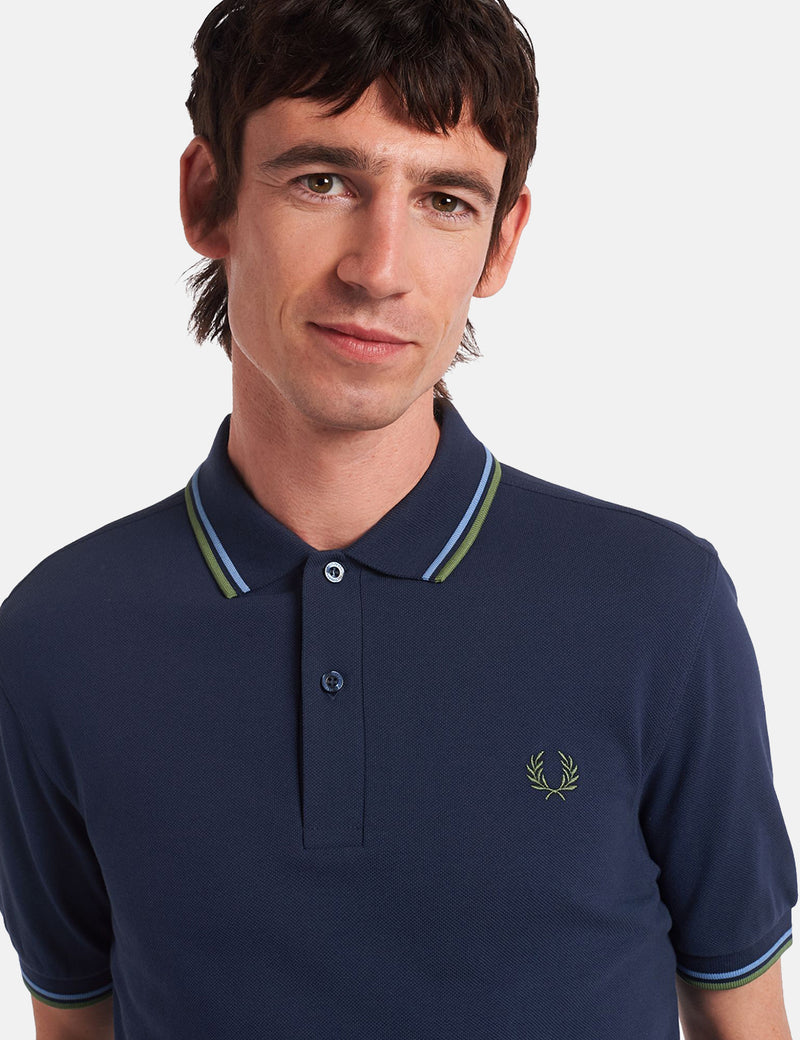 Fred Perry Twin Tipped Polo Shirt - Dark Carbon/Ash Blue/Pistachio