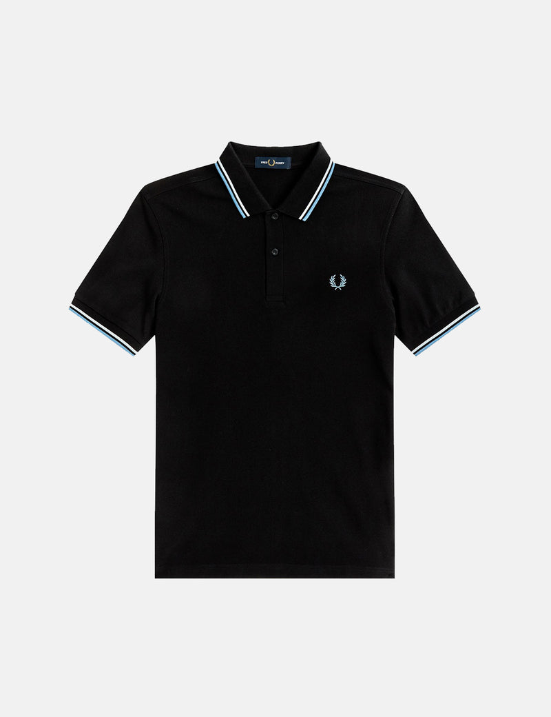 Fred Perry Twin Tipped Polo Shirt - Black/White/Sky