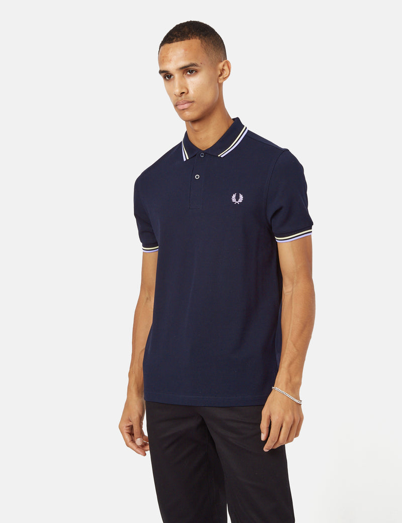 Fred Perry Twin Tipped Polo Shirt - Navy/Wax Yellow/Lilac Soul