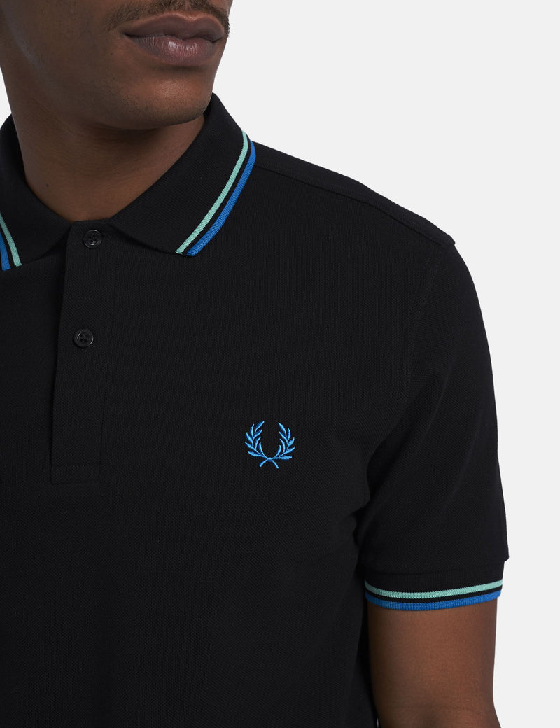 Fred Perry Twin Tipped Polo Shirt - Black/Wasabi/Vintage Sky