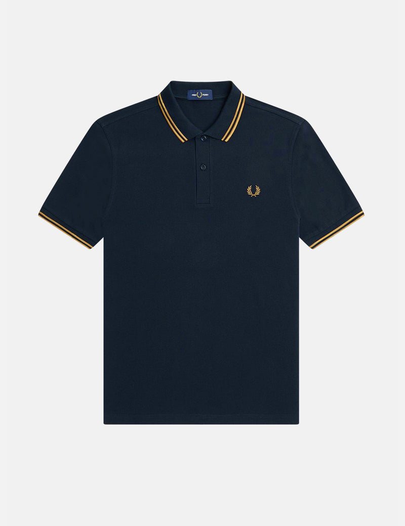 Fred Perry Twin Tipped Polo Shirt - Navy/Dark Caramel