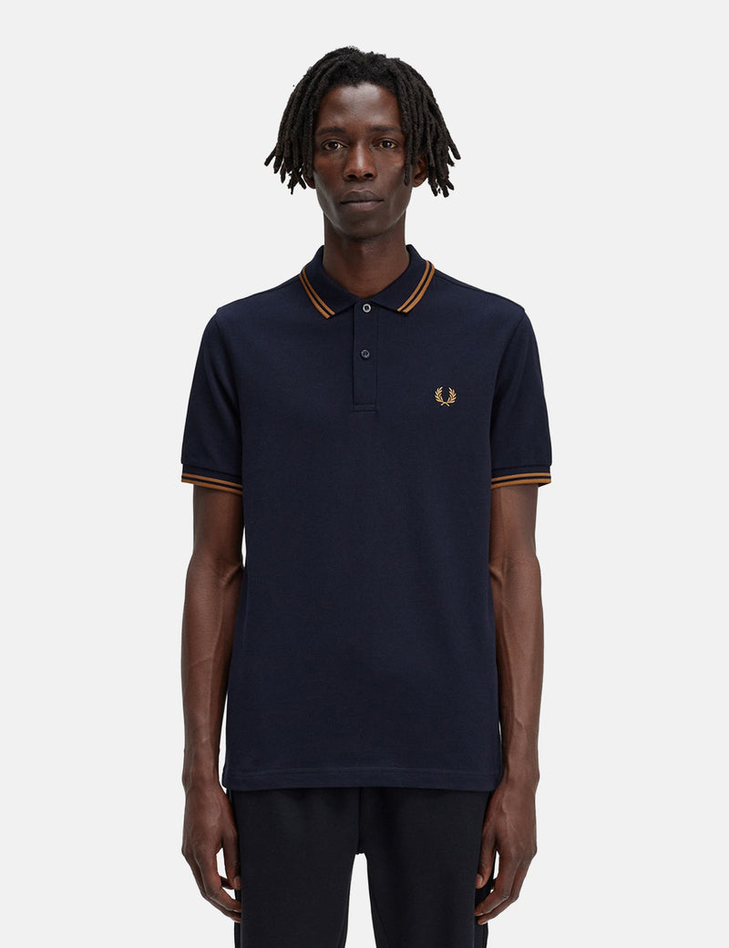 Fred Perry Twin Tipped Polo Shirt - Navy/Dark Caramel
