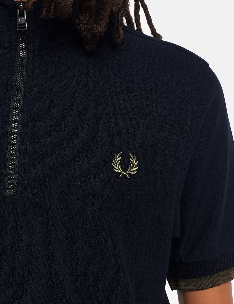 Fred Perry Funnel Neck Polo Shirt - Navy Blue