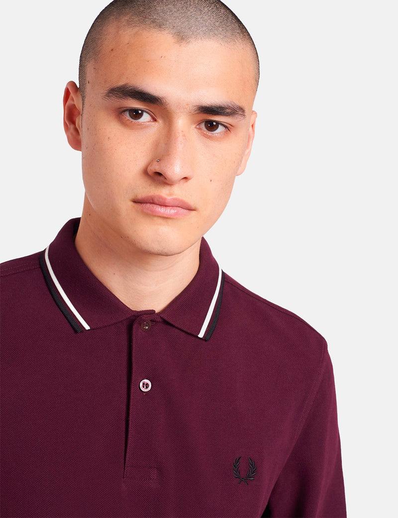 Fred Perry Twin Tipped Long Sleeve Polo Shirt - Mahogany