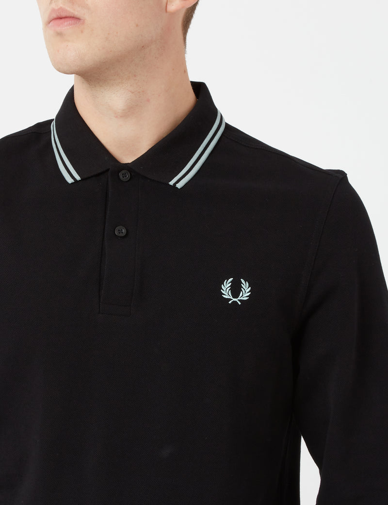 Fred Perry Twin Tipped Long Sleeve Polo Shirt - Black/Silver Blue