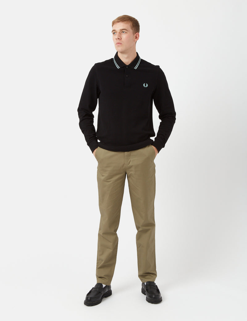 Fred Perry Twin Tipped Long Sleeve Polo Shirt - Black/Silver Blue