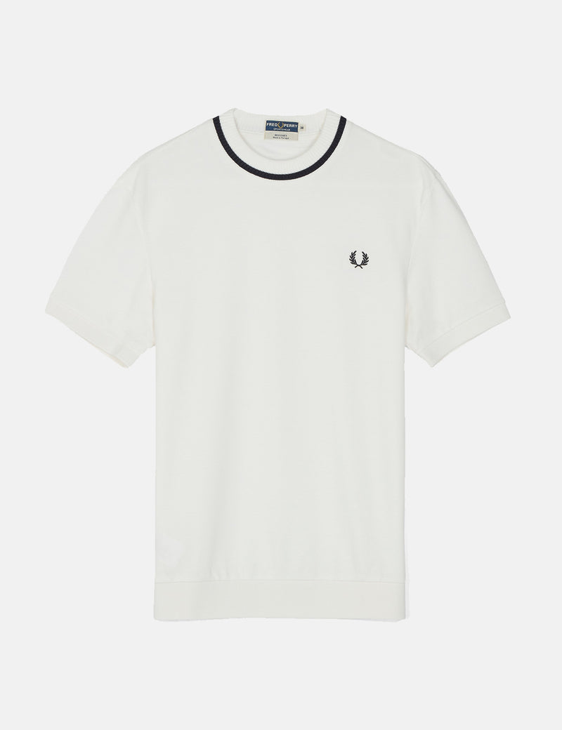 Fred Perry Crew Neck Pique T-Shirt - Snow White/Navy Blue