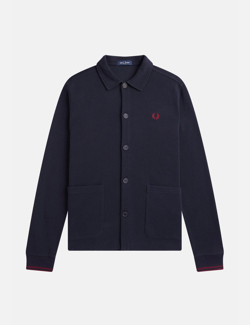 Fred Perry Button Through Pique Overshirt - Navy Blue