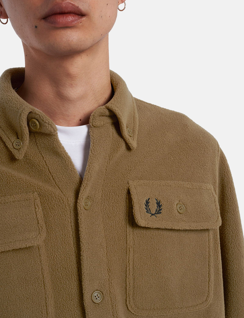 Fred Perry Reverse Fleeceback Overshirt - Shaded Stone Brown