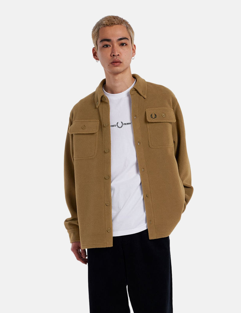 Fred Perry Reverse Fleeceback Overshirt - Shaded Stone Brown