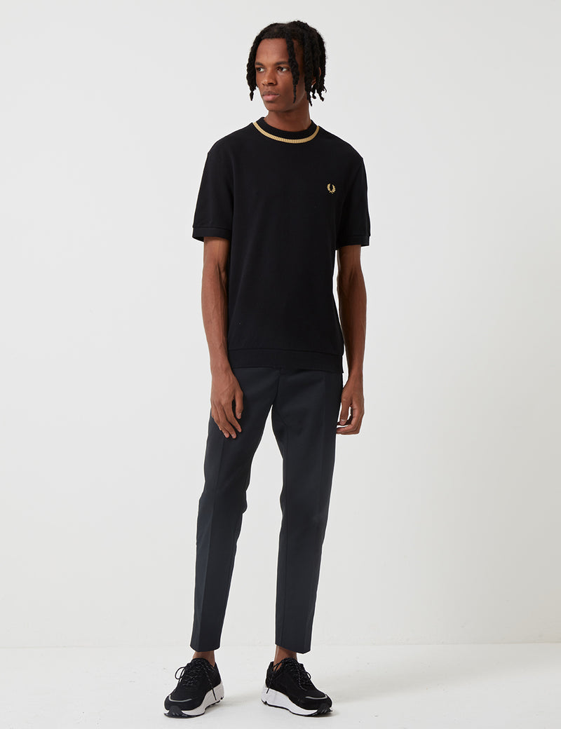 Fred Perry Re-issues Crew Neck Pique T-Shirt - Black/Champagne