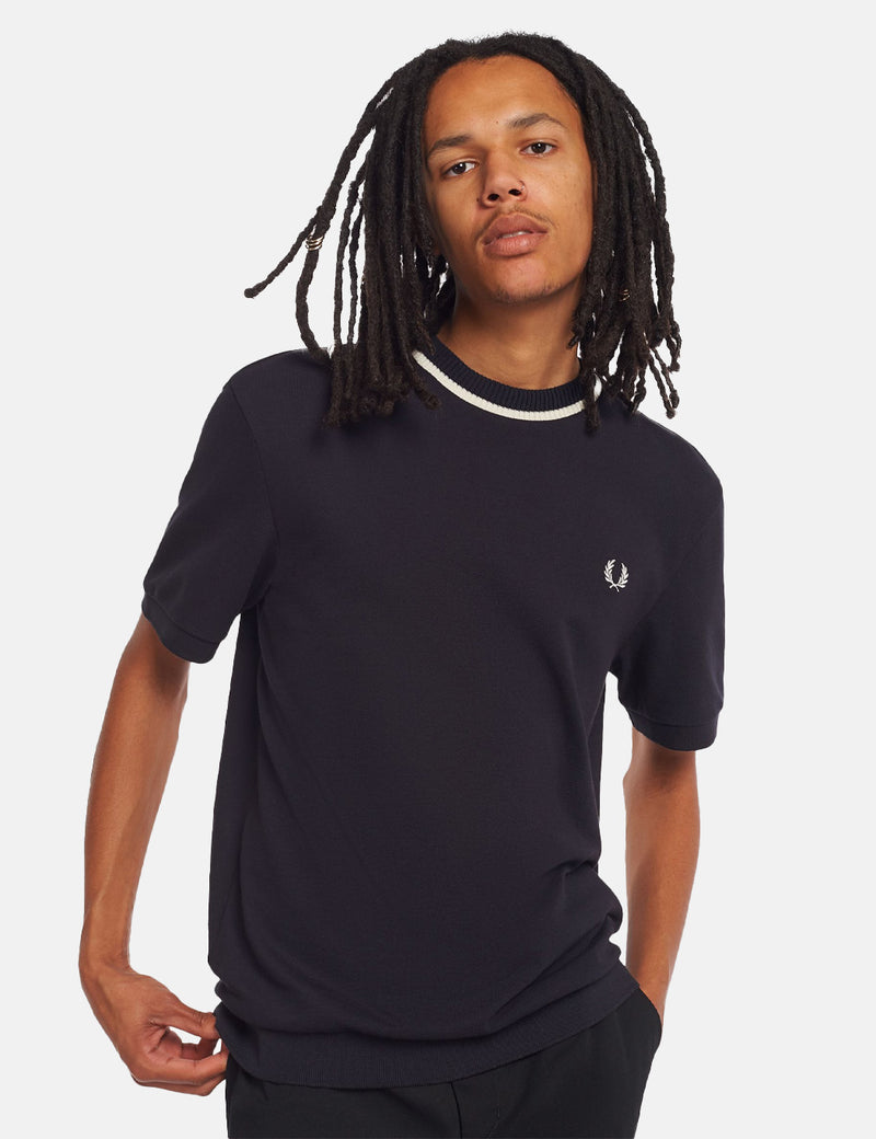 Fred Perry Crew Neck Pique T-Shirt - Navy Blue