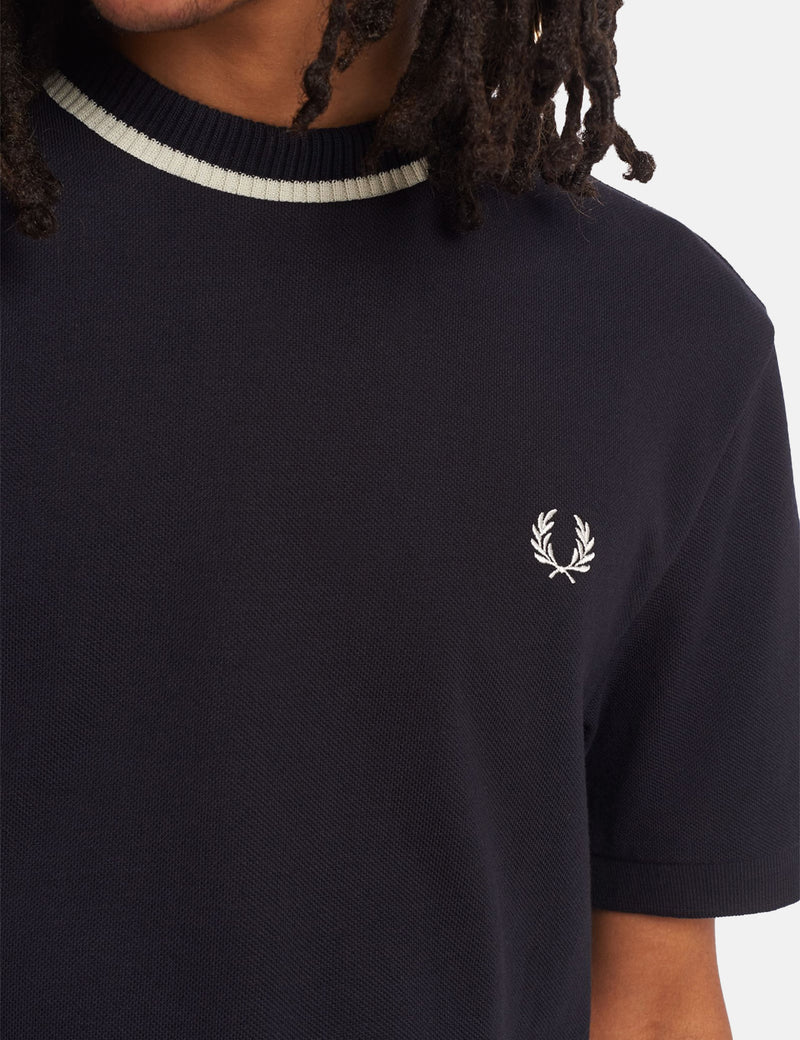 Fred Perry Crew Neck Pique T-Shirt - Navy Blue