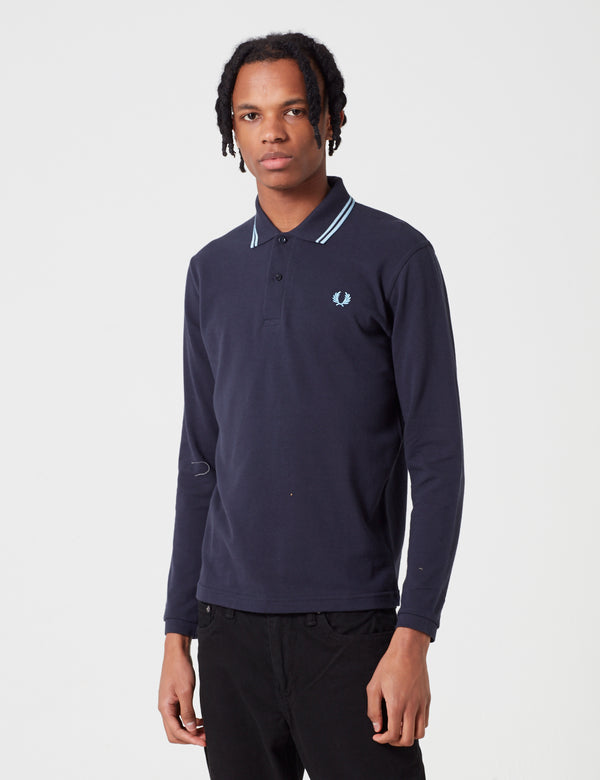 Fred Perry Twin Tipped Long Sleeve Polo Shirt - Navy Blue
