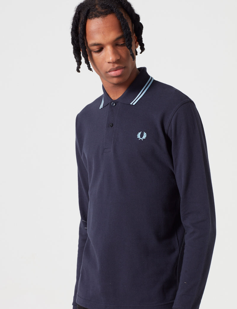 Fred Perry Twin Tipped Long Sleeve Polo Shirt - Navy Blue