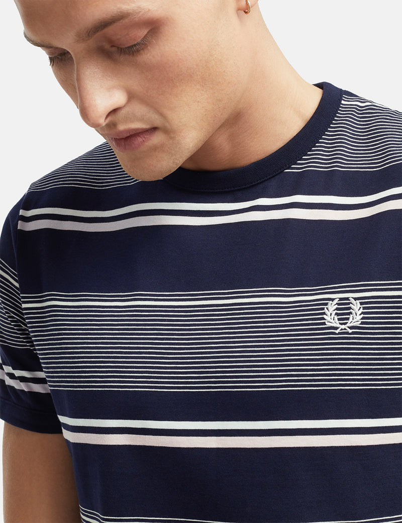 Fred Perry Stripe T-Shirt - Navy Blue
