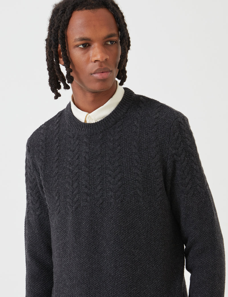 Barbour Crastill Cable Knit Sweatshirt - Charcoal Grey