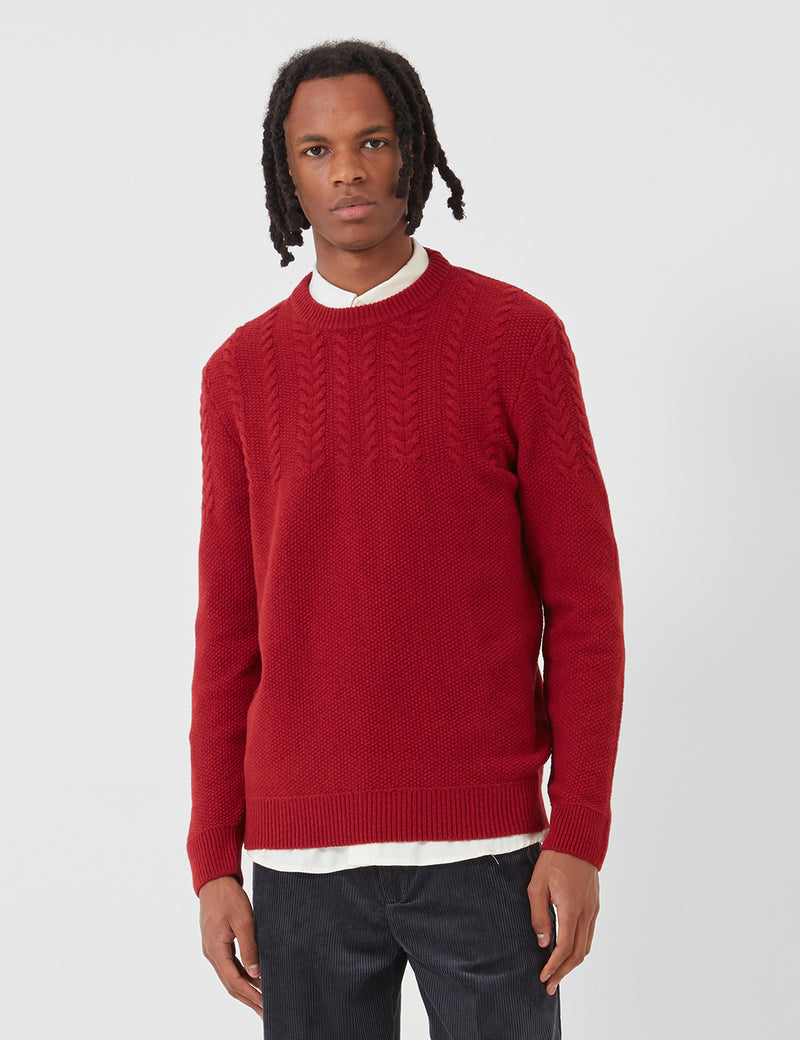 Barbour Crastill Cable Knit Sweatshirt - Rich Red