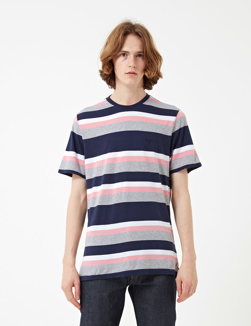 Barbour Foundry Stripe T-shirt - Navy Blue/Pink