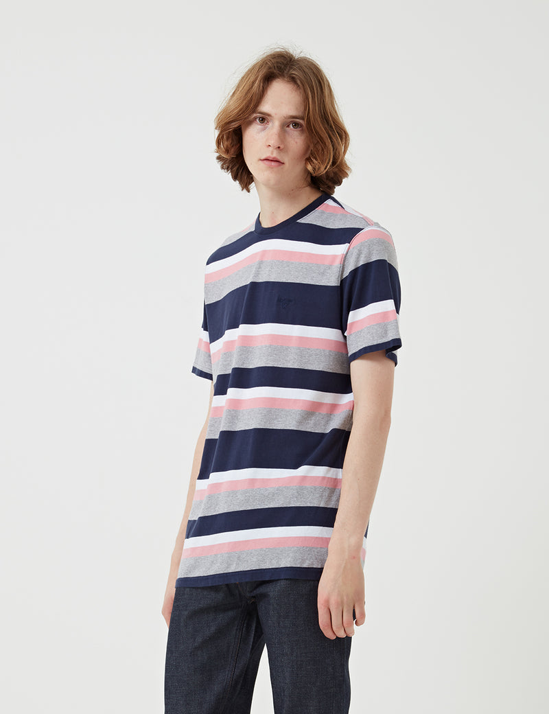 Barbour Foundry Stripe T-shirt - Navy Blue/Pink