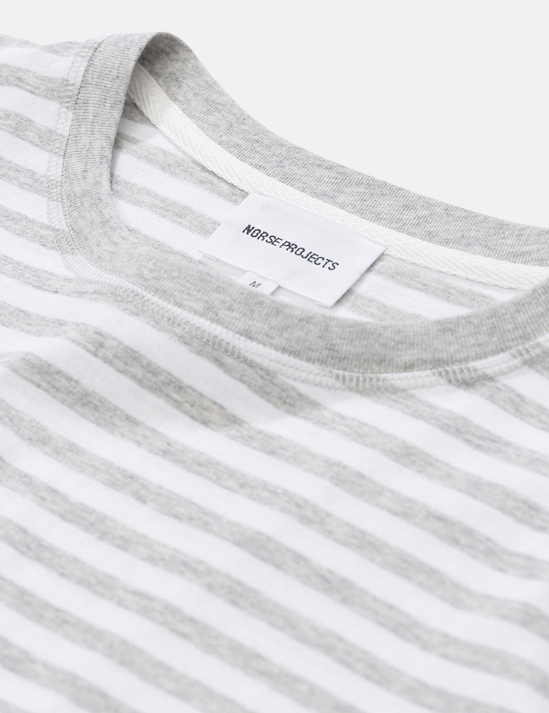 Norse Projects Niels Classic Stripe T-Shirt - Light Grey Melange