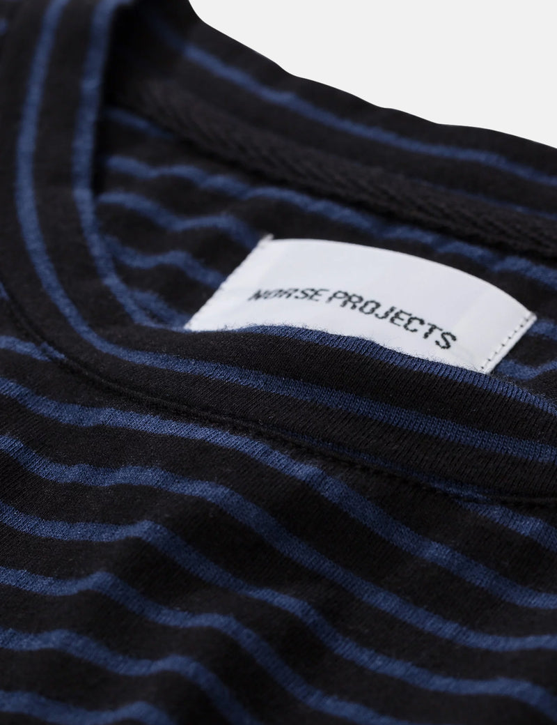 Norse Projects Niels Indigo Stripe T-Shirt - Black
