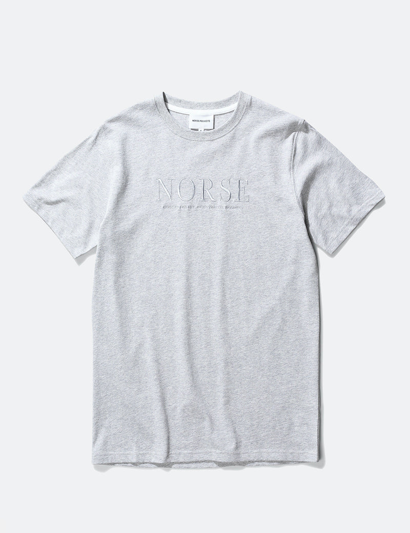Norse Projects Niels Serif Logo T-Shirt - Light Grey Melange