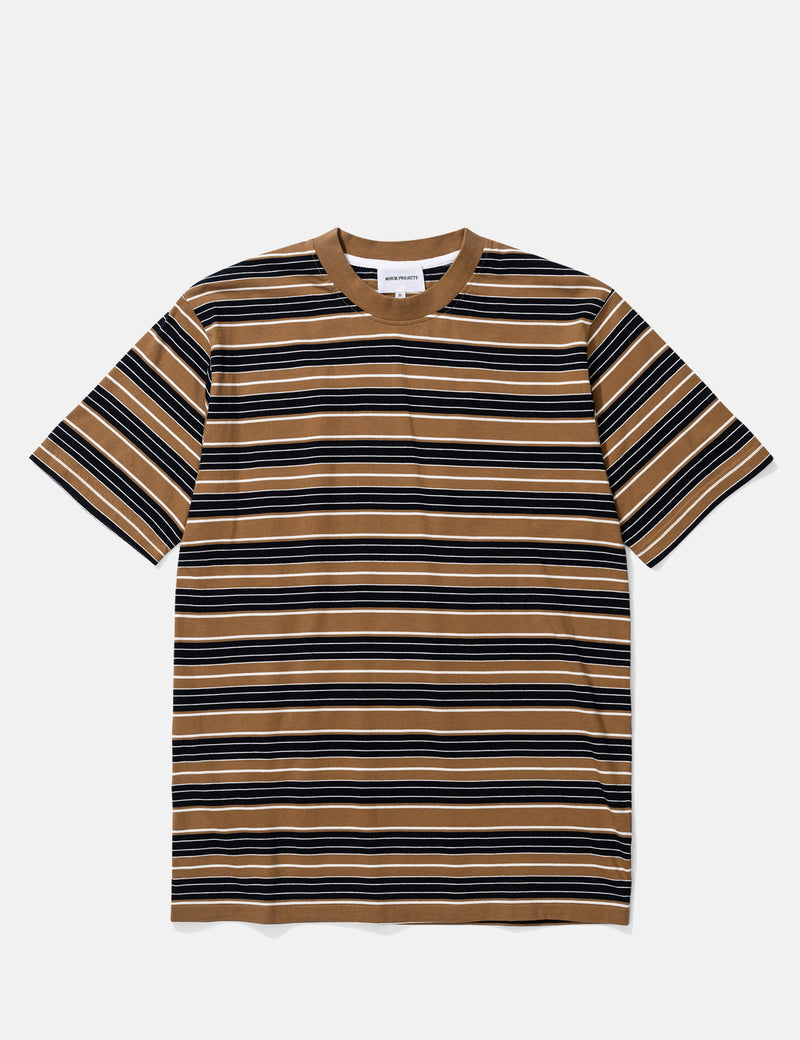 Norse Projects Johannes Multi Stripe T-Shirt - Duffle Brown