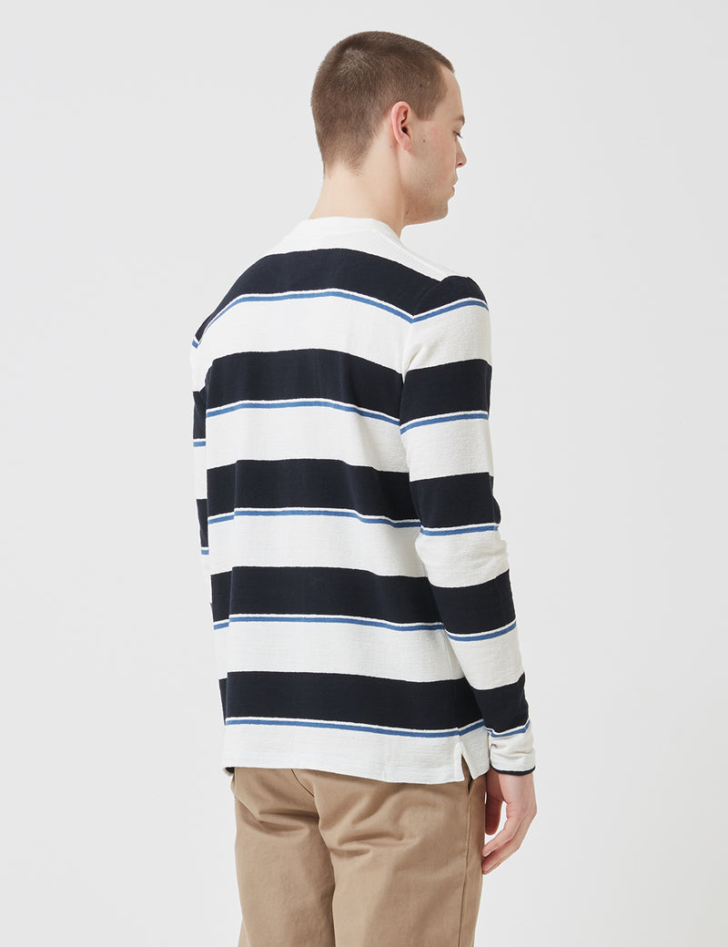 Norse Projects Johannes Textured Stripe Long Sleeve T-Shirt - Dark Navy Blue