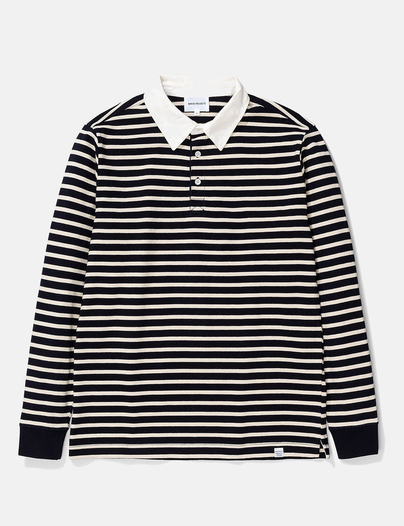 Norse Projects Ruben Compact Cotton Polo (Stripe) - Navy Blue