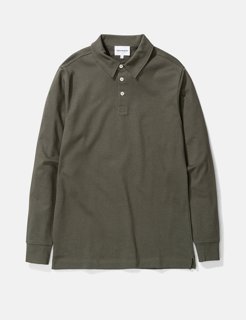 Norse Projects Ruben Long Sleeve Polo Shirt (Cotton) - Ivy Green