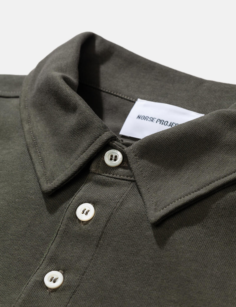 Norse Projects Ruben Long Sleeve Polo Shirt (Cotton) - Ivy Green