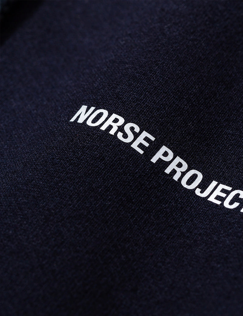 Norse Projects Vagn Logo Hooded Sweatshirt - Dark Navy Blue