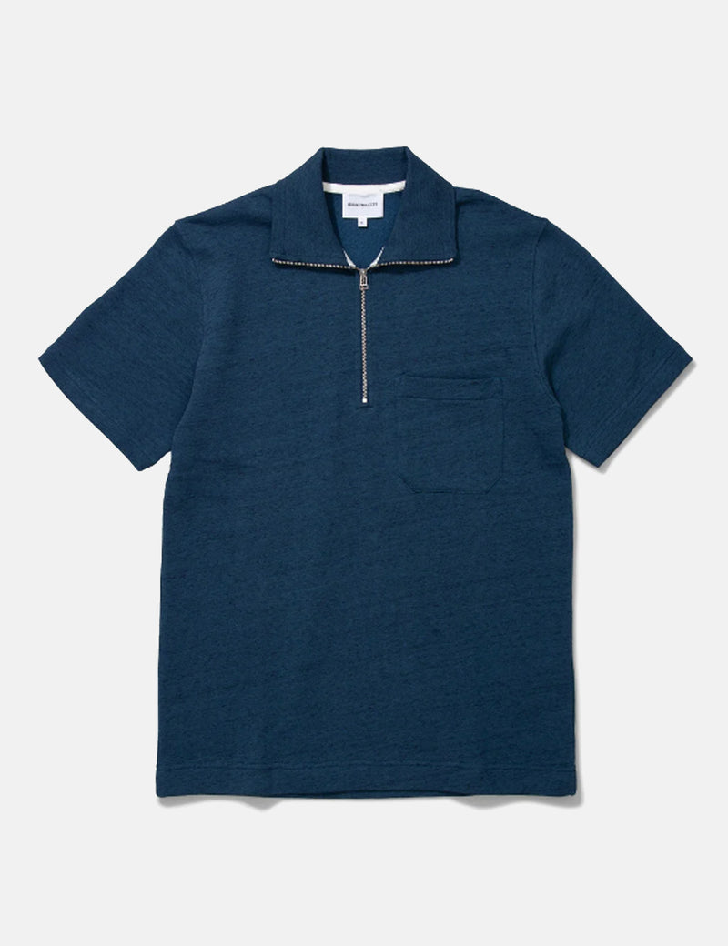 Norse Projects Jorn Half Zip Polo (Cotton/Linen) - Deep Teal