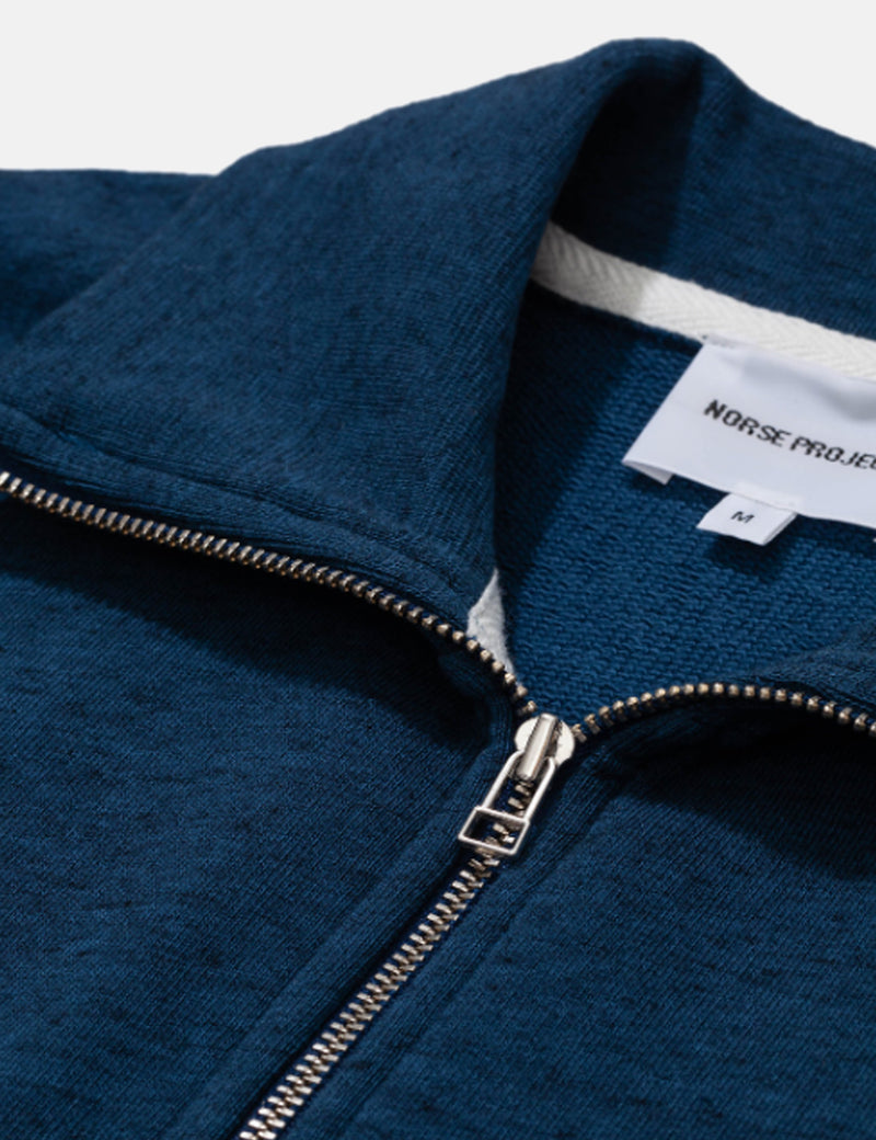 Norse Projects Jorn Half Zip Polo (Cotton/Linen) - Deep Teal